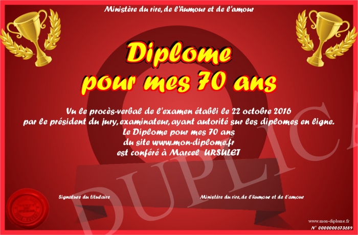 diplome 70 ans